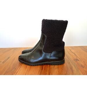 SALVATORE FERRAGAMO Lasting Nero Shearling Boucle Leather Ankle Boot 5.5 $1250